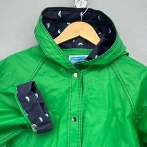 VTG Rainskins REVERSIBLE Green Hooded Raincoat Duck Print Lining SZ L 80s 90s